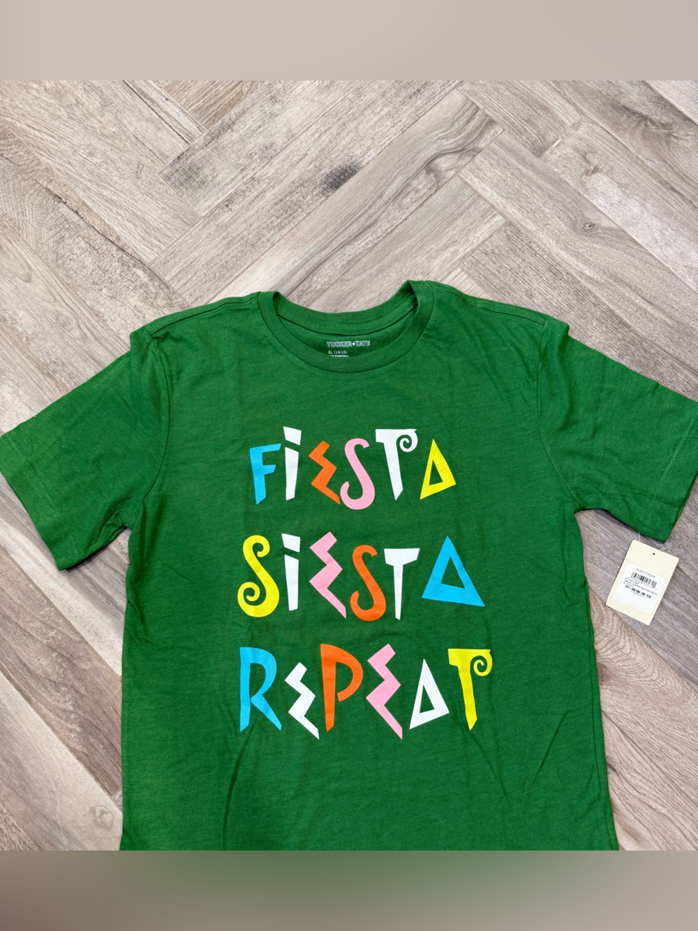 Green Kids' Short Sleeve Tee with Colorful Fiesta Graphic